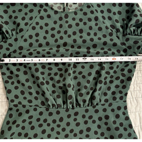 Who What Wear Polka Dot Puff Sleeve Dress Green Black Retro Modest Fit & Flare S - Picture 11 of 13